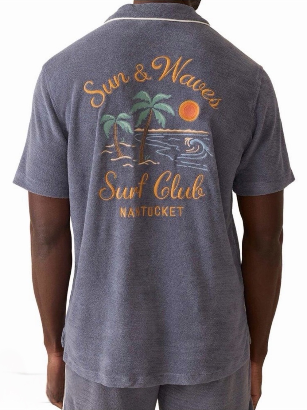 Faherty Blue Terry Cabana Stitched Nantucket Top Beach Surf Club Sz Medium